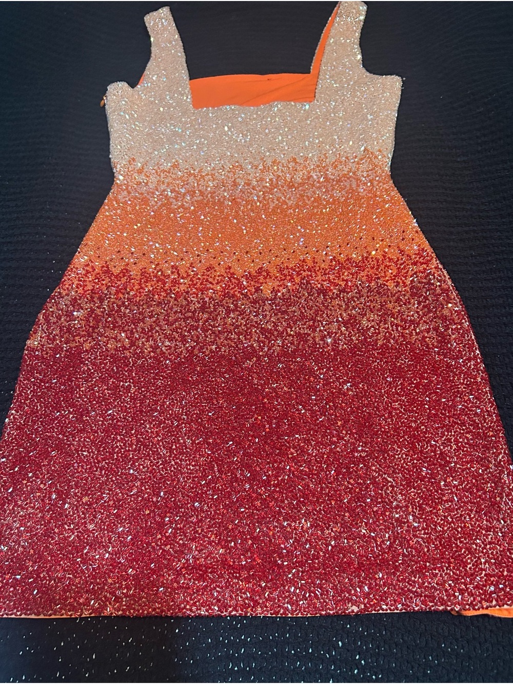 Clio Peppiat Sparkling Ombre Mini Dress in Red Orange - Picture 10 of 11